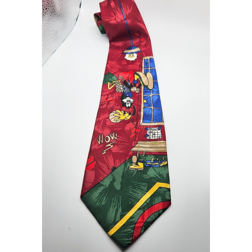 Vintage Mickey Unlimited Tie Mens One Basketball Goofy Slam Dunk Red